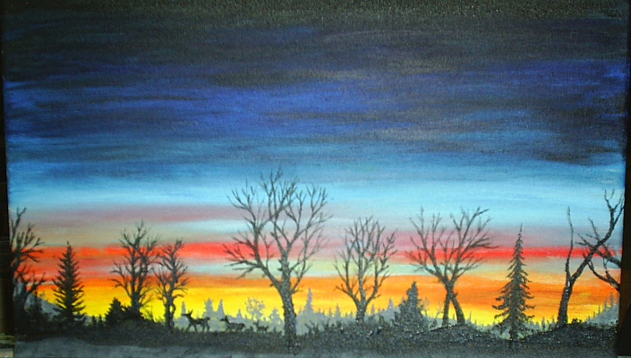 Sunset with Deer